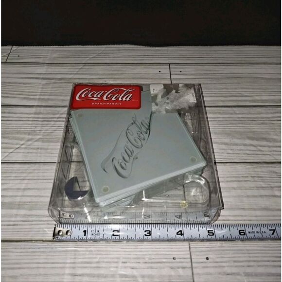Coca Cola Soda Collectible Frosted Laser Etched Tempered Glass Coaster Set of 6 - Picture 7 of 8